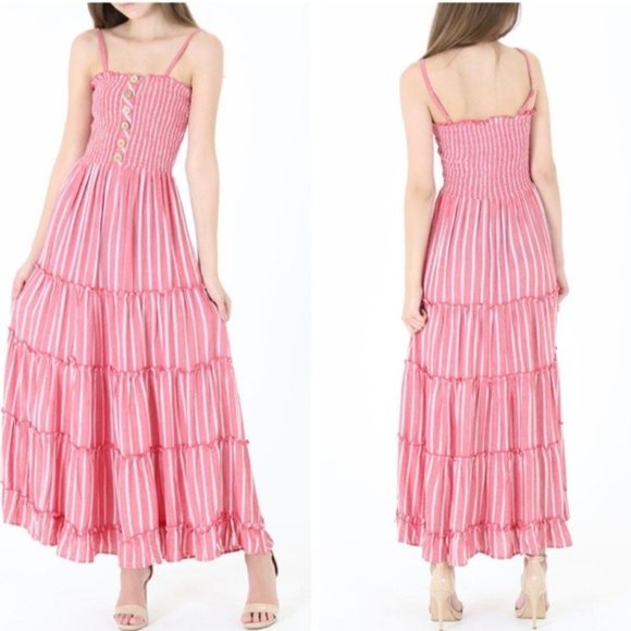 Gray Straps Smocked Tiered Maxi Dress - Picture 4 of 5